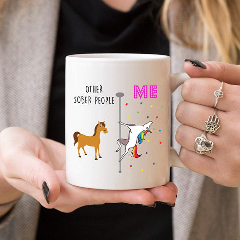 YouNique Designs Sober Coffee Mug, 11 Ounces, White, Unicorn Mug, 1 Year Sobriety Gifts for Women