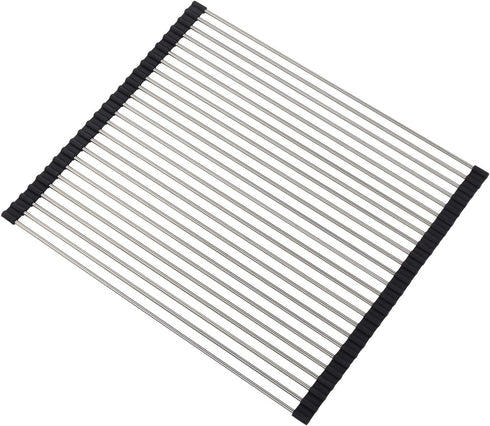 SunCleanse 17.8L—15W Roll Up Dish Drying Rack, Large Over Sink Dish Drying Rack Drainer, Multi-Use Stainless Steel Foldable Dish Rack for Kitchen Sink Countertop, Black