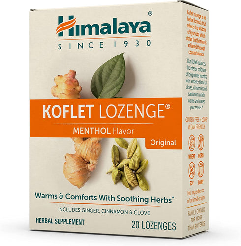 Himalaya Koflet Lozenges, Original Menthol Flavor, Natural Herbal Cough Drop for Warming Relief and Soothing Throat Comfort, 130 mg, 20 Lozenges,Beige