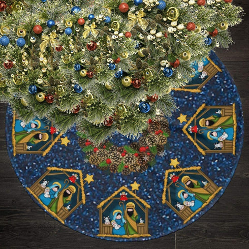 ALASFC Christmas Tree Skirt 35.5 Inch,Nativity Stable Scene Print Rustic Xmas Tree Holiday Decorations