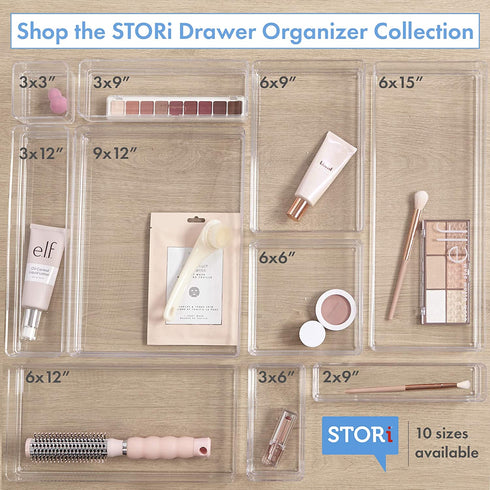 STORi Plastic Makeup and Vanity Stackable Drawer Organizers | Perfect for Makeup Brushes and Palettes, Beauty Accessories, Office Supplies, Craft, and Kitchen | 10 Piece Set | Clear