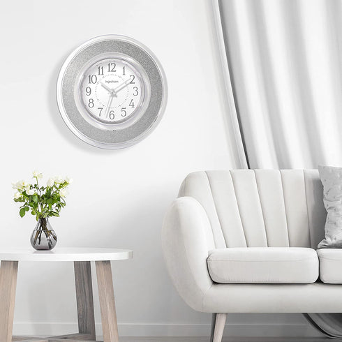 Westclox 12" Glitter Wall Clock for Kitchen- Home Office-Livingroom, House Warming Gift (Silver)