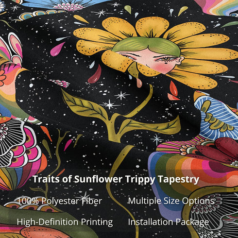 Large Mushroom Hippie Tapestry For Teen Bedroom Wall Hanging Aesthetic Tapestry Star Sparkler Room Décor (50''* 60''(130*150cm), Sunflower Girl)