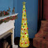 Joliyoou Artificial Christma Tree with Light, 5 FT Collapsible Tinsel Pop Up Christmas Tree with Christmas Balls & Tree Topper Battery Operated 48 LED Multi Colored Lights, Not Pre-lit (Golden)