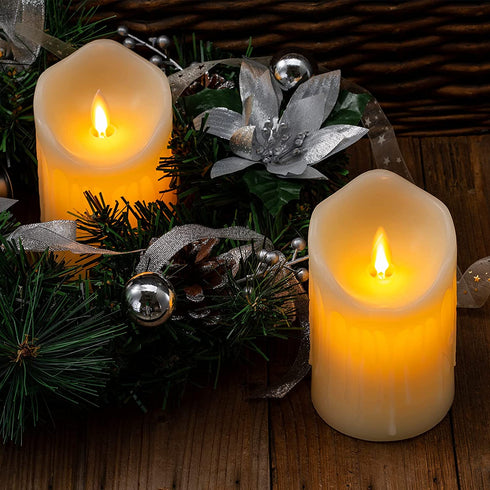 Flameless Candles with 10 Key Remote Timer Flickering Tear Wave Shaped Tealight Real Wax Simulate Dripping led Candles Battery Operated Safe for Halloween Christmas Indoor Outdoor Decor, 3x5" , 2 Set