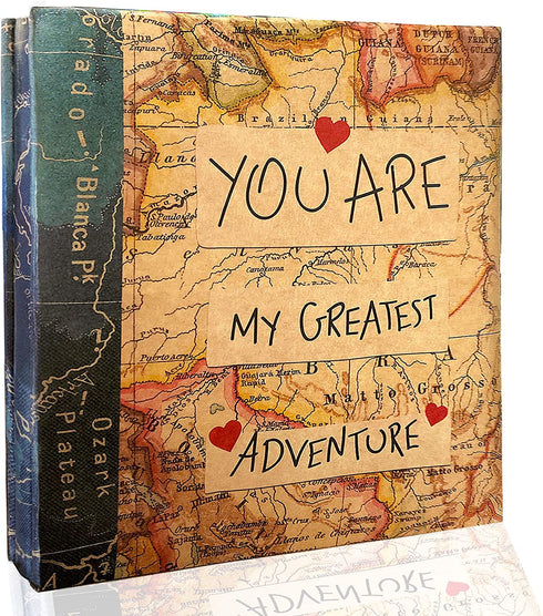 Holoary Photo Album Self Adhesive Magnetic Self-Stick Page Scrapbook Hand Made DIY Albums, Printed Kraft Paper Cover Old Map Adventure World Travel Book