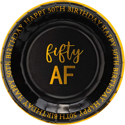 Crisky 50th Birthday Plates Black and Gold Dessert, Buffet, Cake, Lunch, Dinner Plates for 50th Birthday Decorations Party Supplies, Fifty , Happy 50th Birthday! 50 Count, 9" Plate
