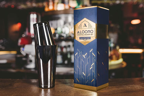 Boston Cocktail Shaker Set : Two Professional Weighted ShakerTins (18oz and 28oz)-Premium 304 Stainless Steel Martini Drink Shaker Set-Black