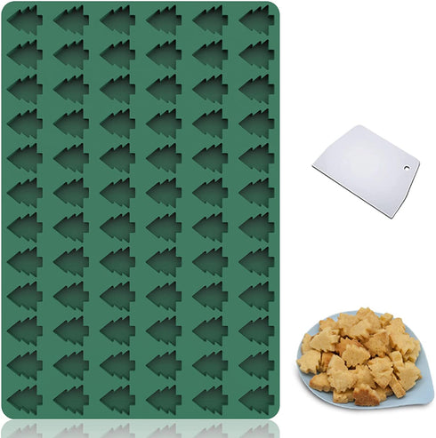 Chocolate Candy Molds,72 Christmas Tree Shape Silicone Molds, Food Grade Mini Gummy Mold for Baking, Cookies, Pudding, Jelly, Dog Biscuit, with Baking Scraper Making Cute Gift for Your Kids
