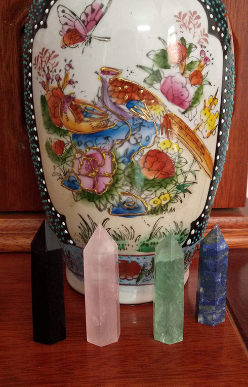 Luckeeper Healing Crystal Wands |4 PCS 2" Green Fluorite, Lapis Lazuli Crystal Wand & Rose Quartz Crystal Points,Black Obsidian| 6 Faceted Reiki Chakra Meditation Therapy