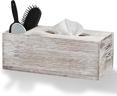 Barnyard Designs Rustic Distressed Wooden Rectangular Tissue Box Cover with Storage Compartment - Decorative Bathroom Facial Tissue Box Holder Farmhouse Decor, 12.5? x 6? x 4.5?