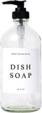 Sweet Water Decor Clear Glass Jar | Refill Dish Soap Dispenser | 16 oz Refillable Bottle with Pump | White Waterproof Label with Black Text| Rustic, Modern, Farmhouse Gift (Dish Soap)
