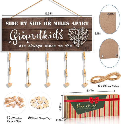 Grandma Gifts Nana Grandma Photo Holder, Gifts for Grandmother Grammy Present from Granddaughter and Grandson, Clips and Twine for Photo Hanging, Grandkids Photo Frame for The Best Grammy Ever Gifts