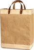 Reusable Jute French Market Tote Burlap Grocery Bags with Faux Leather Strap Handles, Interior Pocket, and Water Resistant Inner Lining Jute Shopping Bag, EXULTIMATE
