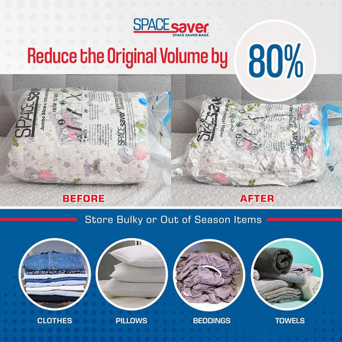Spacesaver Premium Vacuum Storage Bags. 80% More Storage! Hand-Pump for Travel! Double-Zip Seal and Triple Seal Valve! Vacuum Sealer Bags for Comforters, Blankets, Bedding, Clothing! (Large 3-Pack)