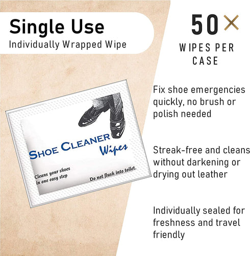 Diamond Wipes Pre-Moistened Shoe Shine Wipes Pack of 50 Individually Wrapped Streak-Free Cleaning Wipes Perfect For Use On Leather Convenient Size For On The Go
