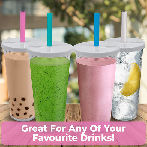Planet Boba 24 oz Reusable Boba Cup w 5 Bonus Straws | Smoothie Cup with Straw | Leakproof Bubble Tea Cup | Lids and Straw | Boba Cup Reusable | Insulated Boba Tumbler | Boba Tea Cup, White