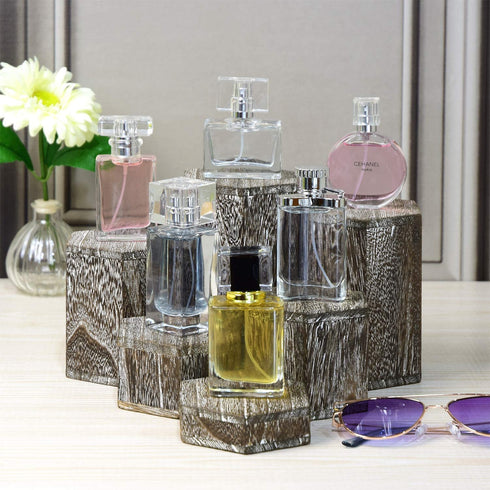 Mooca Wooden 6 Pcs Hexagon Risers for Display Jewelry and Accessories Display Stand, Wooden Display Risers, Wood Jewelry Risers Wood Figurine Display Risers, Coffee