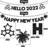 Hello 2022 Happy New Year Banner - NO DIY, Black Glitter | Happy New Year Sign for New Years Eve Party Supplies 2022 | Happy New Year Decorations 2022 | New Years Eve Banner for NYE Decorations 2022