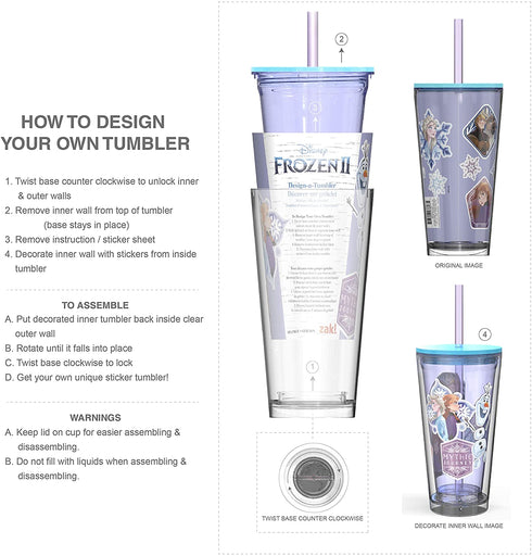 Zak Designs Disney Frozen II Movie Tumbler Set Includes 22oz Sculpt Tumbler and 16oz DIY Sticker Tumbler, Made of Durable Plastic (Elsa, Anna, Olaf, Kristoff, and Nokk, 2-Piece Set, BPA-Free)