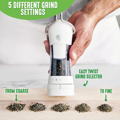 GreenLife Salt and Pepper Grinder, Mess-Free Ratchet Mill, Adjustable Coarseness and Easily Refillable, Red