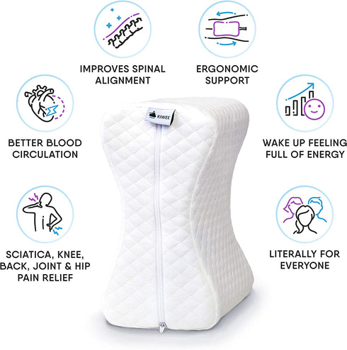 KIWEE Knee Pillow for Back & Hip Pain Relief, Sciatica, Side Sleepers | Orthopedic High Density Firm Memory Foam Leg Positioner Knee Pillow Contour Wedge | Pregnancy, Spine Alignment, Posture Support