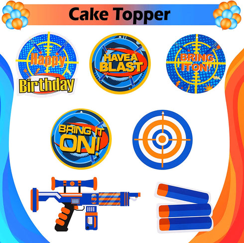 30 Pieces Dart War Happy Birthday Banner Decoration Dart Gun Party Paper Fans Honeycomb Centerpieces party Supplies 3D Dart War Table Decorations Hanging Swirls Latex Balloons for Birthday Party