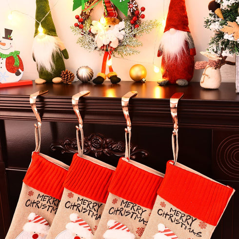 Yuokwer Set of 4 Christmas Stocking Holders for Mantel Stocking Hooks Hanger for Fireplace Christmas Safety Hang Grip Stockings Clip for Christmas Party Decoration (Rose Gold, Pack of 4)