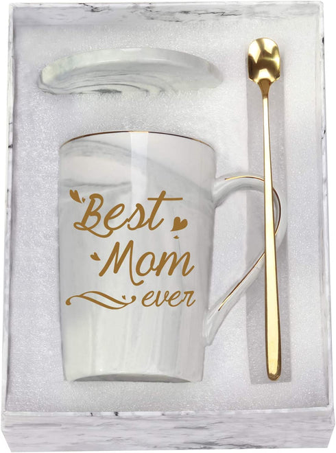 Best Mom Ever Mug Best Mom Gifts Best Mom Ever Coffee Mug Best Mom Mug Mom Mug Birthday Christmas Mothers Day Gifts for Mom from Daughter Son 14 Ounce Gift Box with Spoon and Mug Mat Gray