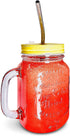 Home Suave 16 oz Glass Mason Jars Mugs with Handle, Lids with 2 Reusable Stainless Steel Straws, Regular Mouth, Set of 2 (Light Blue & Yellow))