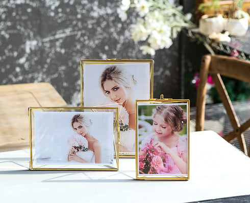 Levilan 4x6 inch Multi Glass Picture Frame Family Photo Display for Desk or Wall, Nordic Geometry Home Decor Double Glass & Brass Metal (4x6?)