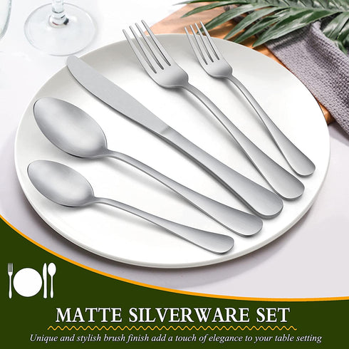 LIANYU 30 Piece Matte Silverware Set, Satin Finish Flatware Cutlery Set for 6, Include Knife Fork Spoon, Fancy Eating Utensils Tableware Set for Home Restaurant Party, Dishwasher Safe
