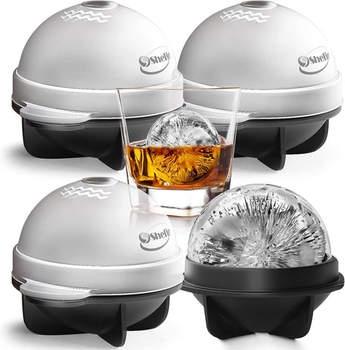 Round Ice Cube Mold Set of 4 Individual 2.5 Inch Tight Sealing, Leak Proof Silicone Big Sphere Ice Ball Makers for Whiskey, Scotch and Bourbon