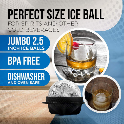 Round Ice Cube Mold Set of 4 Individual 2.5 Inch Tight Sealing, Leak Proof Silicone Big Sphere Ice Ball Makers for Whiskey, Scotch and Bourbon
