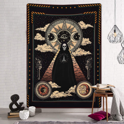 Sevenstars Wizard Skull Tapestry Solar Iris Tapestry Sun and Moon Tapestry Star and Cloud Tapestry Tarot Tapestry for Room