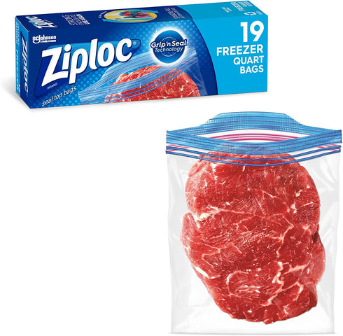 Ziploc Quart Food Storage Freezer Bags, Grip 'n Seal Technology for Easier Grip, Open, and Close, 19 Count