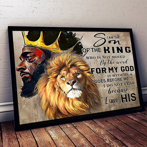 Africa America Wall Art Black King and Lion Wall Art I Am The Son Of The King Poster Black King Canvas Poster African King Man and Lion Poster for Bedroom Office Wall Decorations 24x16inch No Frame