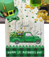 Chic D St.Patrick's Day Table Runner 13x70inch, Vintage Truck St.Patrick's Day Cotton Linen Spring Table Cloth Runners for Wedding Party Dinning Coffee Holiday, Farmhouse Style, Rustic Wood Gold Coin
