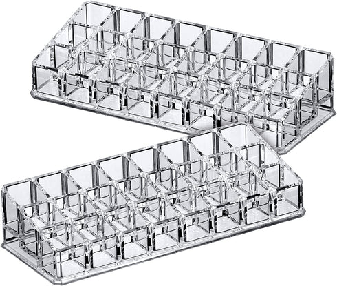 Amazing Abby - Glamour - 2-Pack 24-Slot Acrylic Lipstick Organizer, Lipstick Holder, Lip Gloss Organizer, Cosmetic Storage Display, Perfect Storage Solution for Drawer, Vanity, Bathroom, and More