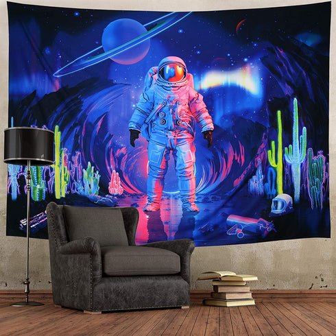 Astronaut Tapestry Trippy Planet Tapestry Psychedelic Galaxy Space Tapestry Hippie Cactus Spaceman Tapestry Fantasy Starry Aurora Landscape Tapestry Wall Hanging for Bedroom