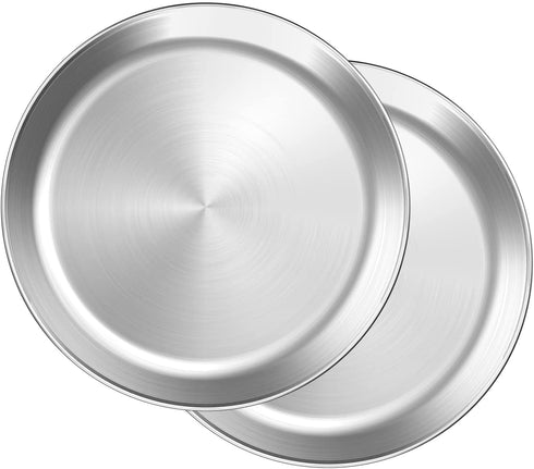 Small Stainless Steel Pizza Pan Set of 2, HEAHYSI Round Pizza Tray, Round Pizza Plate For Pie Cookie Pizza Cake, Non Toxic & Heavy Duty, Brushed Finish & Easy Clean & Diameter 9 Inch