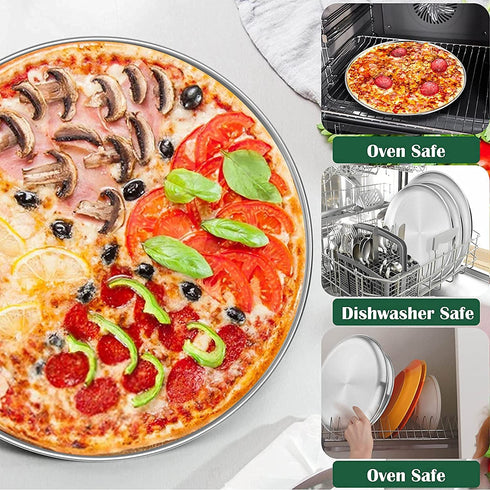Small Stainless Steel Pizza Pan Set of 2, HEAHYSI Round Pizza Tray, Round Pizza Plate For Pie Cookie Pizza Cake, Non Toxic & Heavy Duty, Brushed Finish & Easy Clean & Diameter 9 Inch