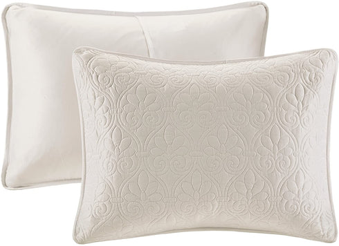 Madison Park Quebec Twin Size Quilt Bedding Set - Ivory , Damask 2 Piece Bedding Quilt Coverlets Ultra Soft Microfiber Bed Quilts Quilted Coverlet