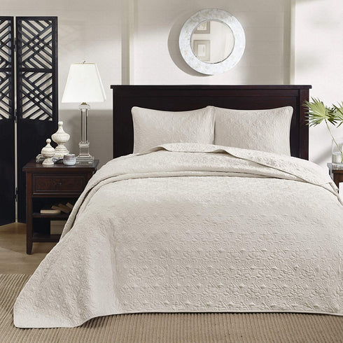 Madison Park Quebec Twin Size Quilt Bedding Set - Ivory , Damask 2 Piece Bedding Quilt Coverlets Ultra Soft Microfiber Bed Quilts Quilted Coverlet