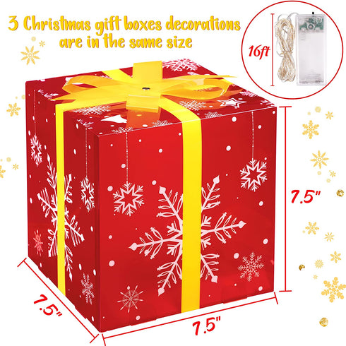 3Packs Christmas Decorations Lighted Gift Boxes - Xmas Tree Skirt Present Ornaments for Home Indoor Outdoor Party Decor with Bows (Assembly Needed,Batteries Not Included)