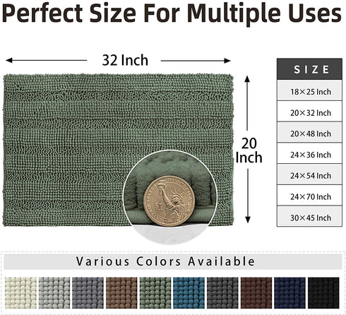 Easy-Going Luxury Chenille Striped Pattern Bath Mat, 20x32 in, Soft Plush Bath Rug, Absorbent Bathroom Rug, Non Slip Perfect Carpet Rugs for Shower, Bedroom, Front Door, Enterway (Greyish Green)