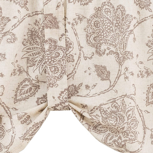 JINCHAN Valance Curtain Kitchen Farmhouse Window Valance for Living Room Linen Scroll Paisley Valance for Bedroom Bathroom Floral Printed Tie Up Small Valance 20 Inch 1 Panel Rod Pocket Taupe on Beige