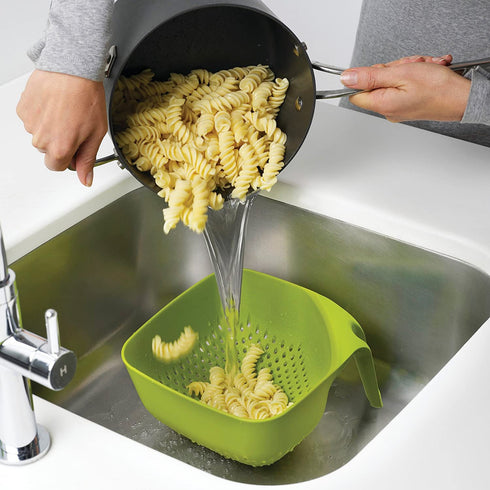 Joseph Joseph Square Colander Stackable with Easy-Pour Corners and Vertical Handle, Medium, Green