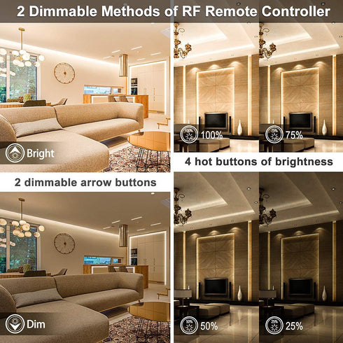 LED Strip Lights Warm White, 16.4ft Dimmable LED Light Strip with RF Remote, 300 Bright 3000K 2835 LEDs, Plug-in Adhesive Rope Lights with Timing Mode for Living Room Bedroom Kitchen Cabinet Mirror