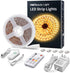 LED Strip Lights Warm White, 16.4ft Dimmable LED Light Strip with RF Remote, 300 Bright 3000K 2835 LEDs, Plug-in Adhesive Rope Lights with Timing Mode for Living Room Bedroom Kitchen Cabinet Mirror